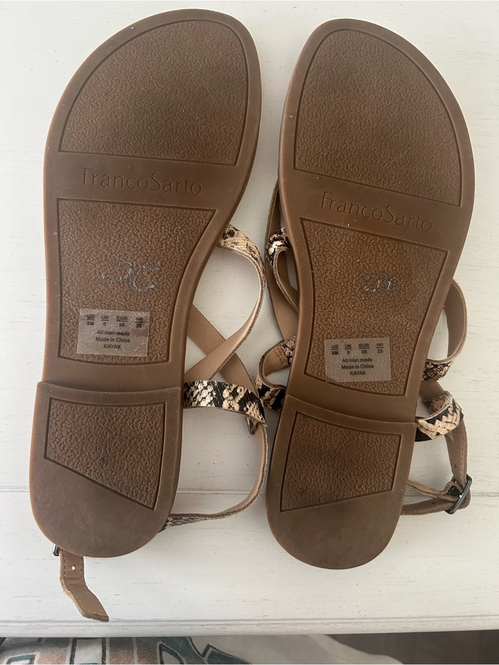 Franco Sarto Tan and Black Snake-Print Strappy Flat Sandals - Picture 7 of 8